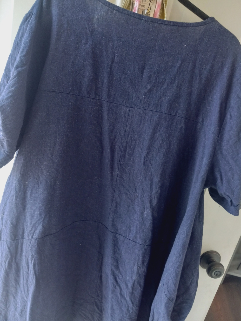 Navy Linen Sweet Button-Front DRESS - Picture 5 of 6